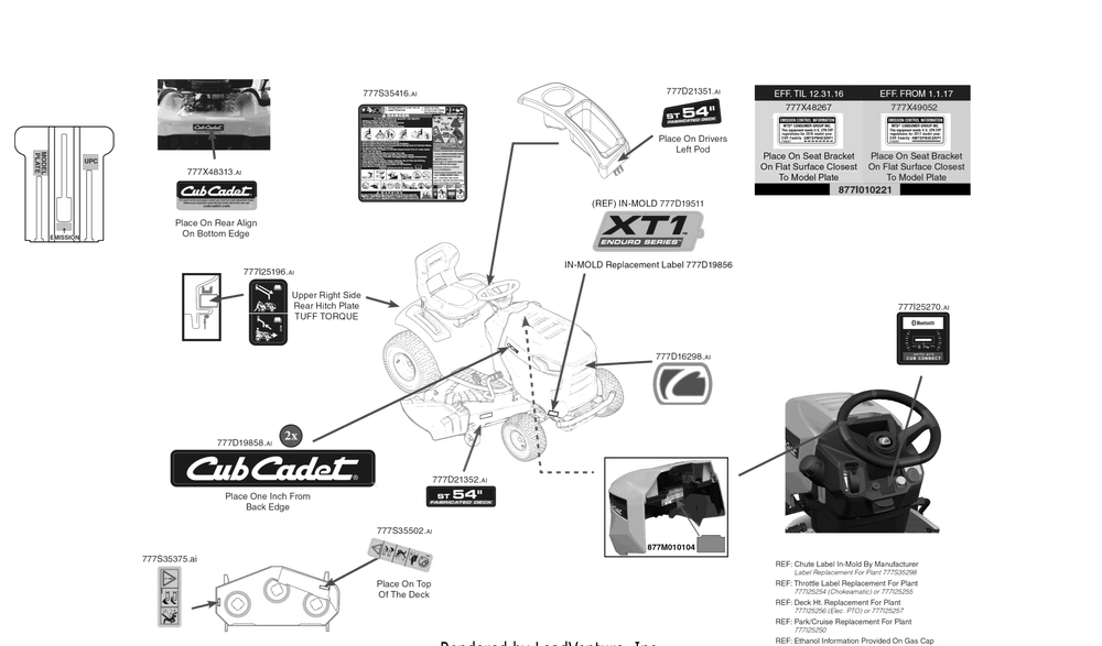 Label Map Diagram and Parts List for XT1-ST54KH (13AQA2CA010)(2017) Cub Cadet Lawn Tractor